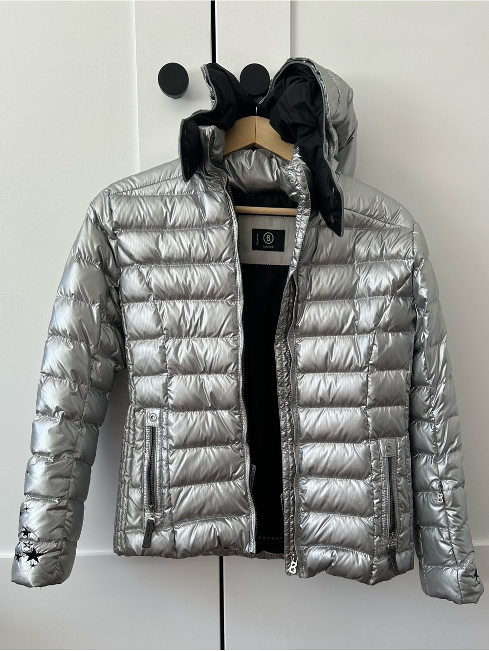 Bogner Ski Girls Silver Metallic Quilted Puffer Coat with Hood